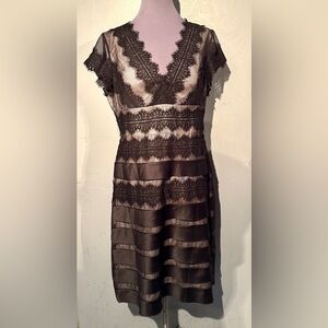 JS Collections Womens Formal Cocktail Dress 2 Padded Lace V Neck Short Sleeve